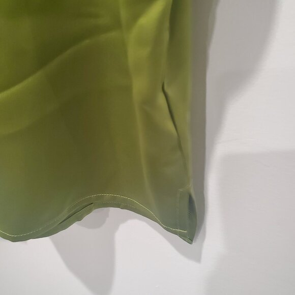 Rachel Zoe New Chartreuse Green Short Sleeve Satin Button Down Blouse  Large - Picture 7 of 9